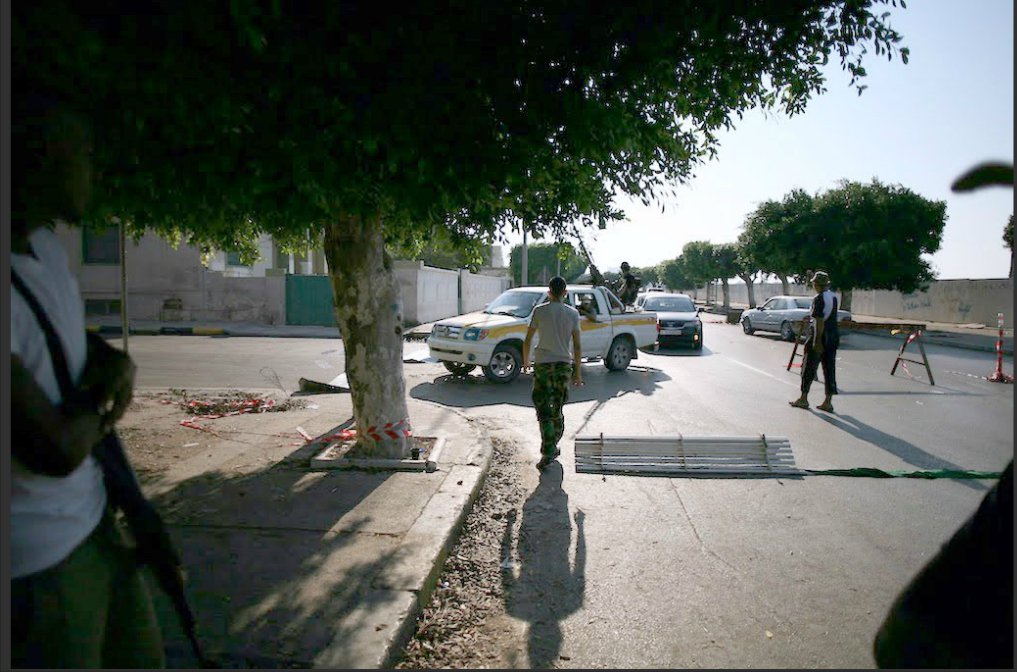 A rebel checkpoint on a Tripoli street, August 2011
